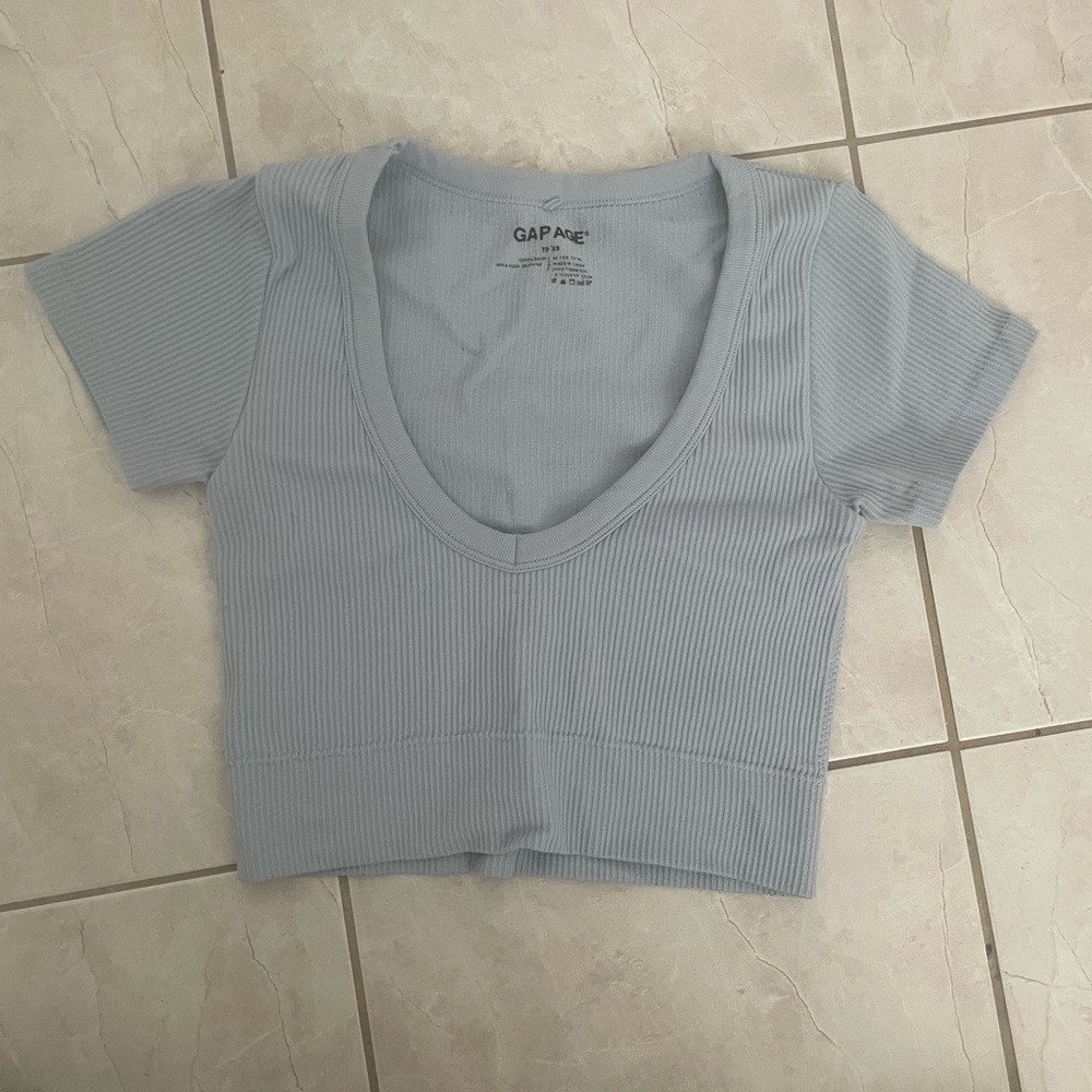 Garage Women's Light Blue Ribbed Crop Top